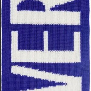 Blue wool intarsia logo scarf